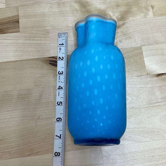 Thomas Webb & Sons Cased Aqua Blue Polka Dot Ruffled Glass Good Condition - Picture 7 of 8